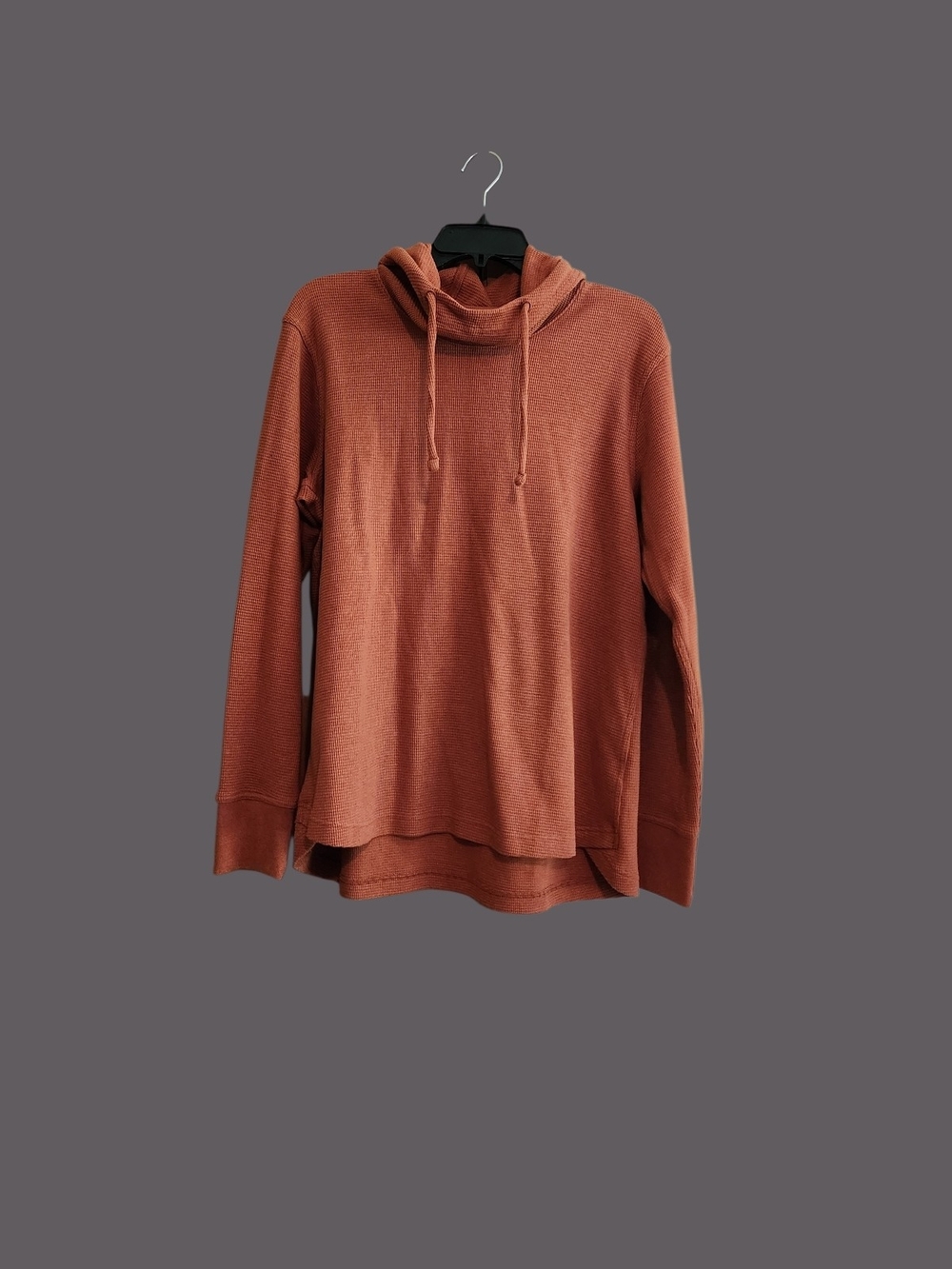 Duluth Trading Co Rust Cowl-Neck Waffle Knit Pullover